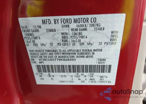 2009 Ford Escape Xlt from USA, damaged, VIN 1FMCU93779KB26593